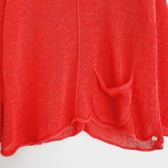 PURE HANDKNIT Linen Blend Oversized Fine Knit Semi-sheer Sweater Top Red Sz XS - Picture 4 of 15